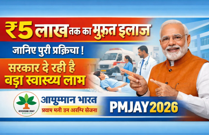 ₹5 लाख तक का मुफ़्त इलाज — जानिए पूरी प्रक्रिया | सरकार दे रही है बड़ा स्वास्थ्य लाभ | PMJAY 2026 ₹5 लाख तक का मुफ़्त इलाज — जानिए पूरी प्रक्रिया | सरकार दे रही है बड़ा स्वास्थ्य लाभ | PMJAY 2026